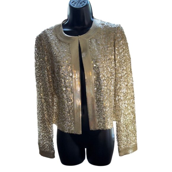 Doncaster Evening Collection Gold Sequined Cardigan, Size 4, Designer Evening - Picture 1 of 5